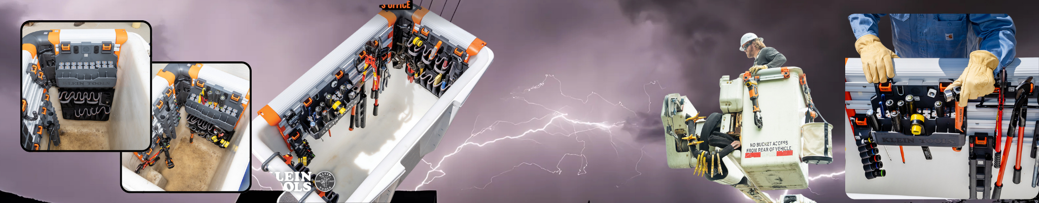 Bucket truck organization systems and accessories for utility workers