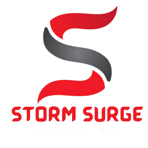 Logo of 'Storm Surge' with a stylized letter 'S' in red and gray on a white background.